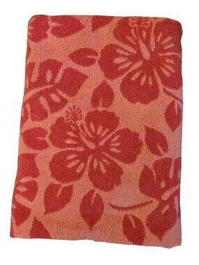 Vintage Pink Tropical Hibiscus Bath Towel Island Palm Floral Retro Hawaiian Aest